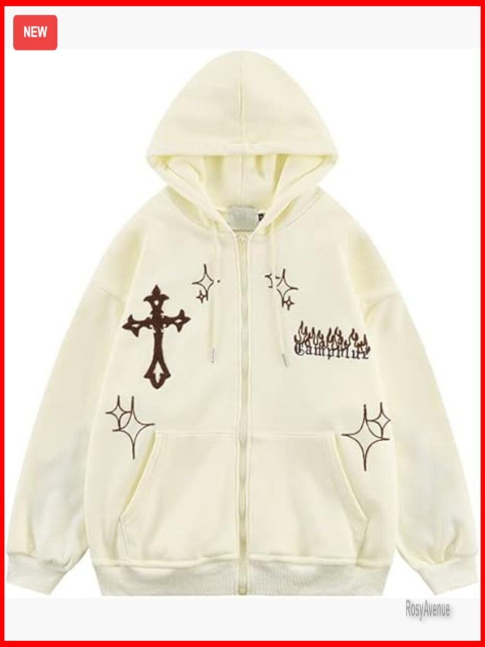 Gothic Embroidery Zip Up Hoodie Women Retro Harajuku Hip Hop Jacket Y2K Loose